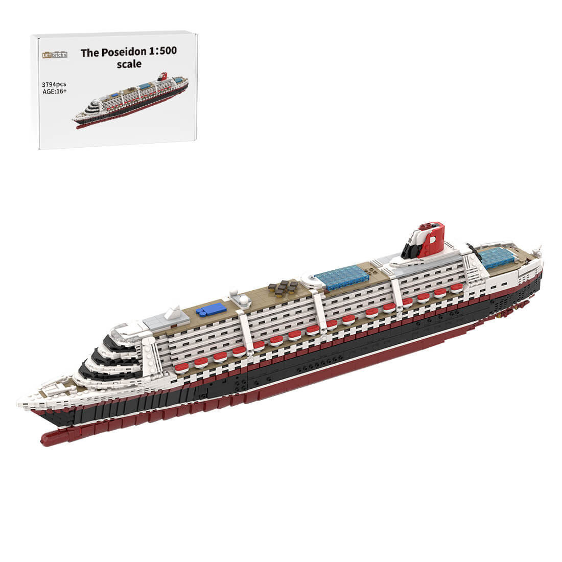 1/500 Scale The Poseidon Modern Cruise Ship Building Blocks Set (3794PCS/Dark Red Hull)