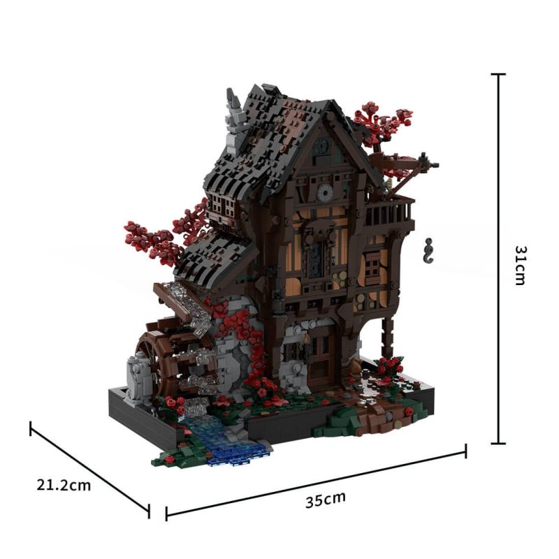 MOC-214249 Medieval MOC Waterwheel Mill Building Blocks Set (2717PCS)