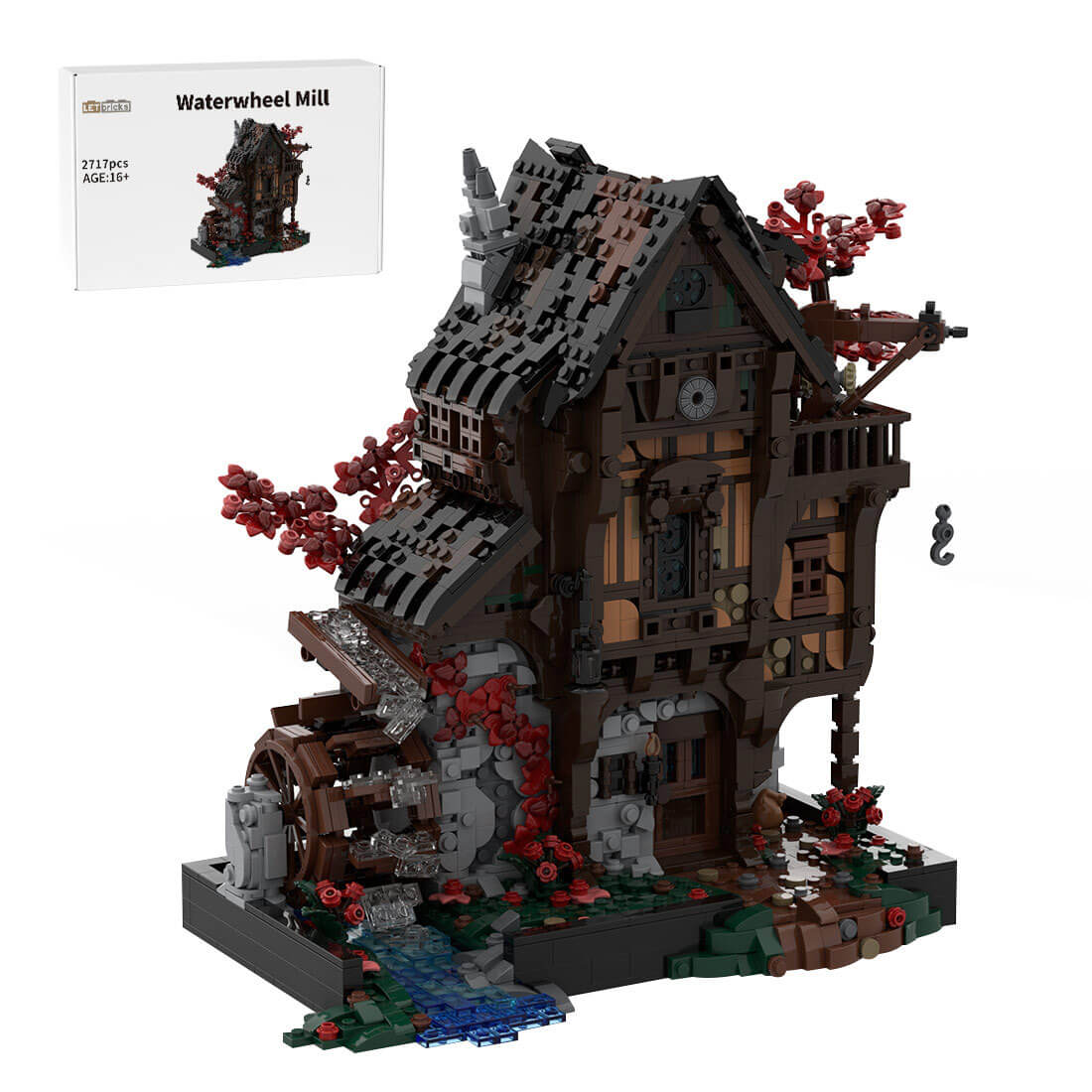 MOC-214249 Medieval MOC Waterwheel Mill Building Blocks Set (2717PCS)