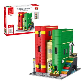 Mocsage City Library Modular Street Scene Small Particles Building Blocks Set with LED Lights (2143PCS)