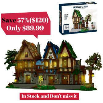 Mocsage MOC-117629 Medieval Modular Stree MEDIEVAL TAVERN、MEDIEVAL MAGICIAN、MEDIEVAL BLACKSMITH with Lights