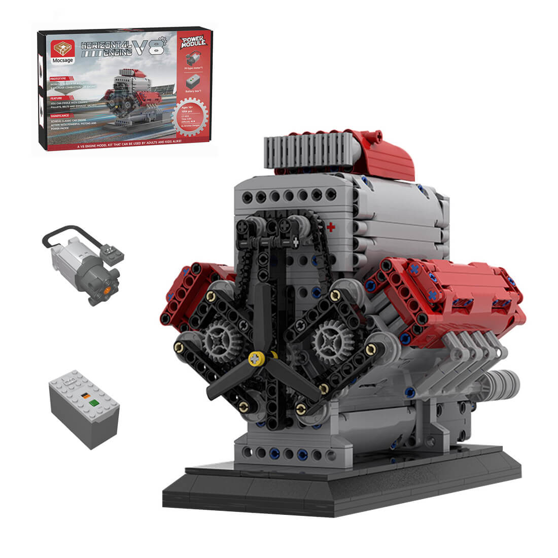 Mocsage MOC-171732 V8 Engine with Supercharger & removable Cover Building Blocks Set (1054PCSDynamic Version)