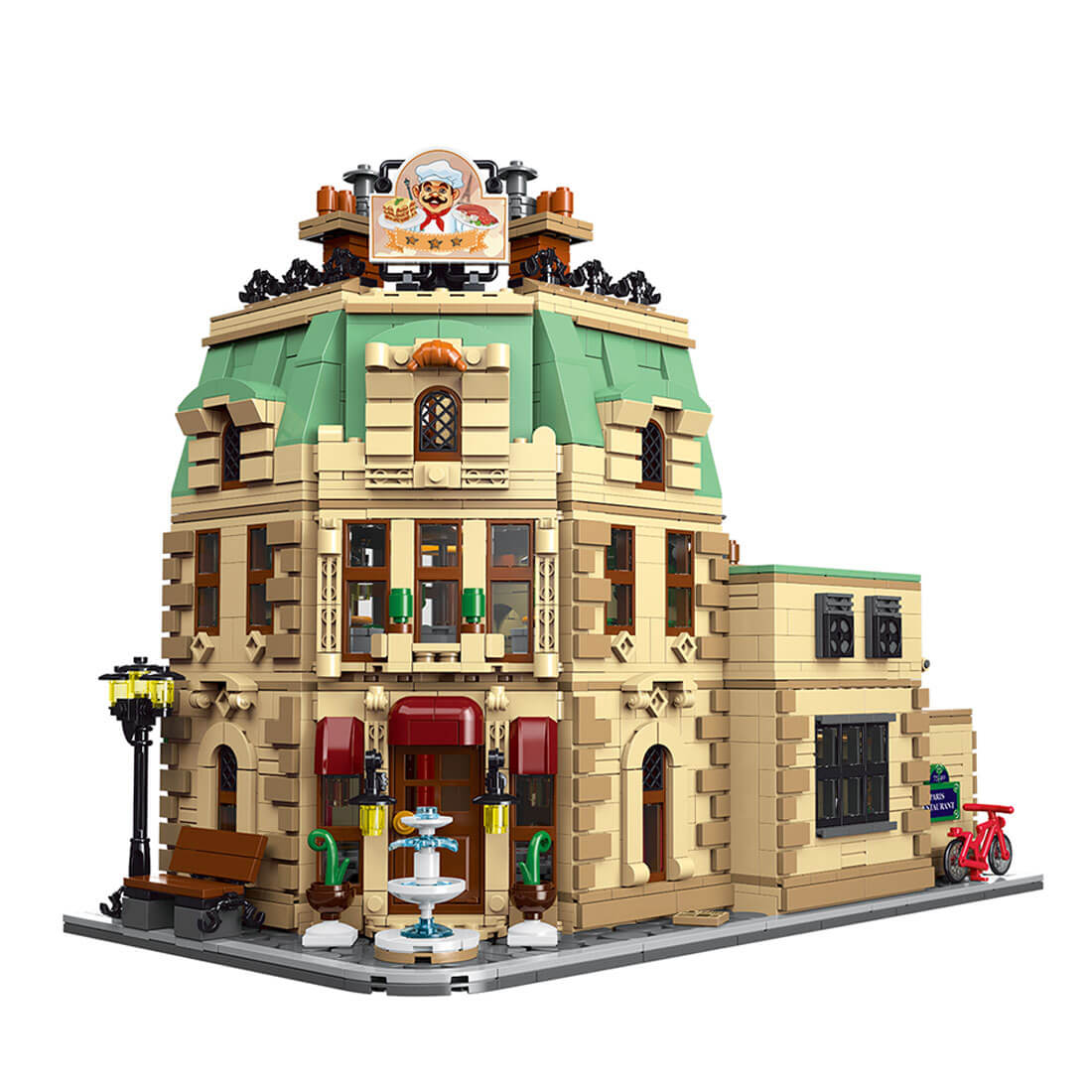 Mocsage Restaurants in Paris with Lights Modular Small Particles Building Blocks Set (3104PCS)