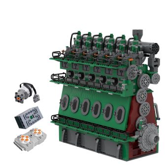 Two-Stroke Reciprocator Diesel Engine Marine Model Building Blocks Set (Dynamic Version/3929PCS/Green)
